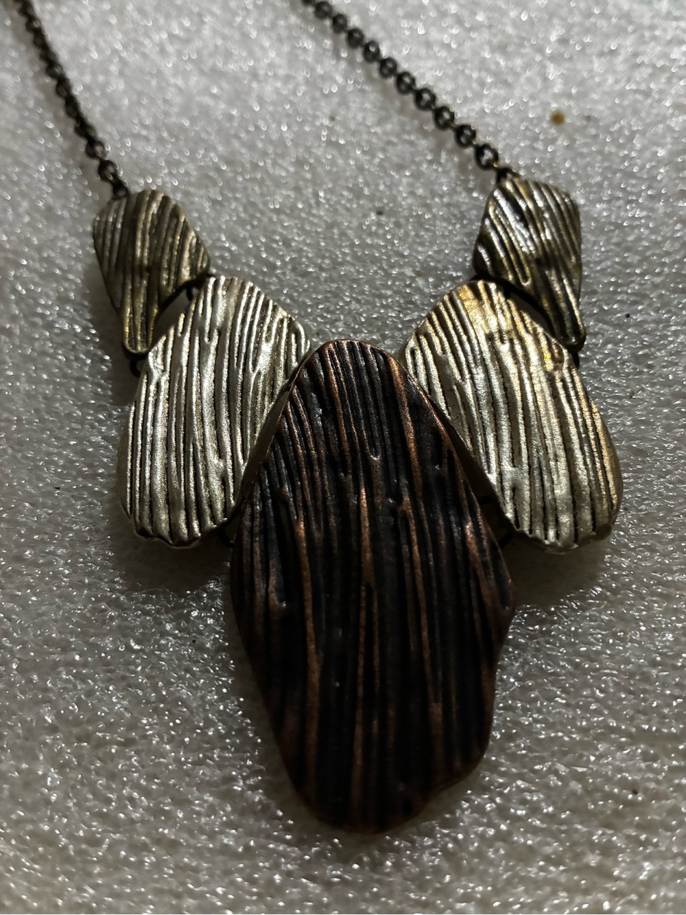 Textured Metal Statement Necklace - Gold & Bronze